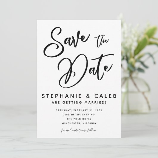 Klassiek zwart en wit Bewaar de datum Kaart (Staand voorkant)