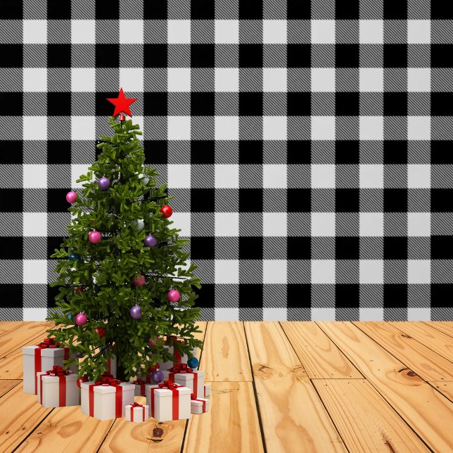 Klassiek zwart en wit Buffel Plaid Behang (Classic Black White Buffalo Plaid)