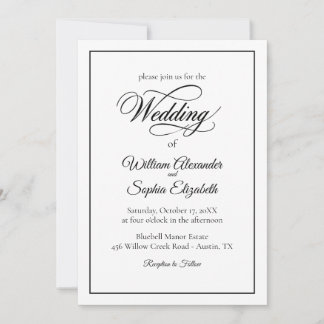 Klassiek Zwart en Wit Elegant Schrift Huwelijk Kaart