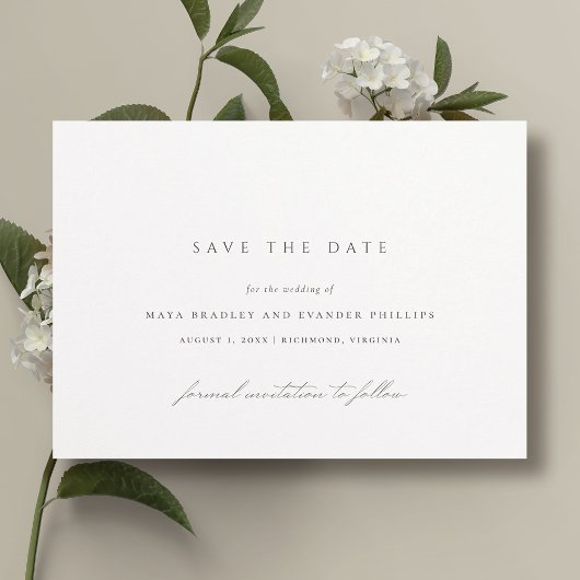 Klassiek zwart en wit | Elegante minimale trouw Save The Date