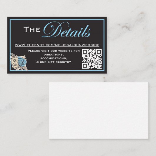 Klassiek zwart en wit met lichtblauwe accenten informatiekaartje (Voorkant / Achterkant)