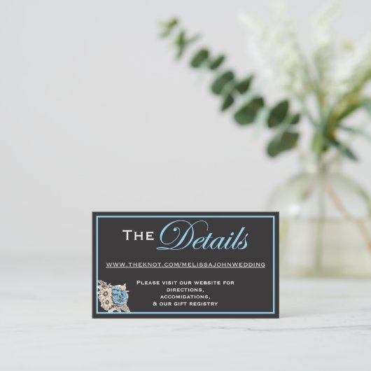 Klassiek zwart en wit met lichtblauwe accenten informatiekaartje (Staand voorkant)