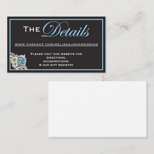 Klassiek zwart en wit met lichtblauwe accenten informatiekaartje (Voorkant / Achterkant)