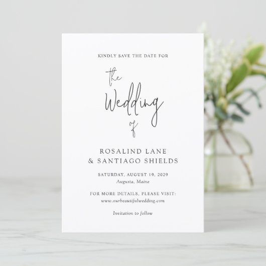 Klassiek zwart en wit modern bruiloft save the date (Staand voorkant)