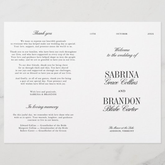 Klassiek zwart- en wit modern huwelijksprogramma (Voorkant)