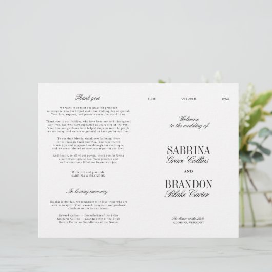 Klassiek zwart- en wit modern huwelijksprogramma (Staand voorkant)