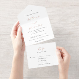 Klassiek zwart en wit monogram elegante trouw all in one uitnodiging