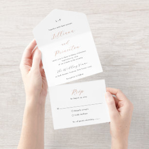 Klassiek zwart en wit monogram elegante trouw all in one uitnodiging