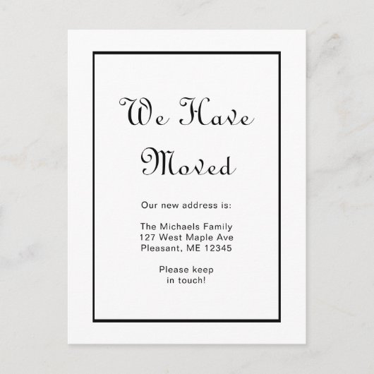 Klassiek zwart en wit we zijn verhuisd briefkaart (Voorkant)