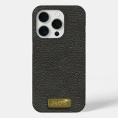 Klassiek zwart Faux Lederen Goud Monogram Case-Mate iPhone Case (Achterkant)