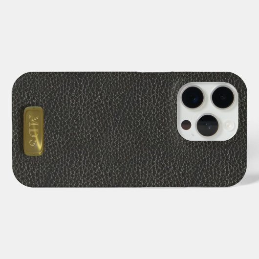 Klassiek zwart Faux Lederen Goud Monogram Case-Mate iPhone Case (Achterkant (horizontaal))