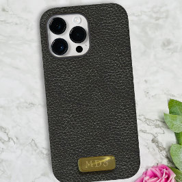 Klassiek zwart Faux Lederen Goud Monogram iPhone 15 Pro Case