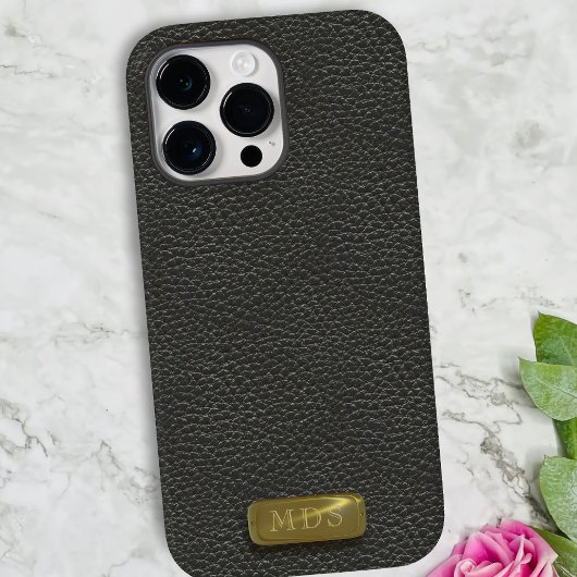Klassiek zwart Faux Lederen Goud Monogram Case-Mate iPhone Case
