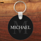Klassiek zwart gepersonaliseerd monogram en naam sleutelhanger (Voorkant)