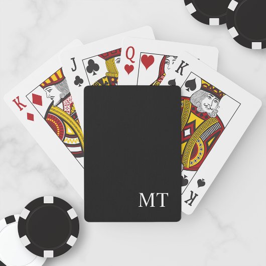 Klassiek zwart gepersonaliseerd monogram pokerkaarten