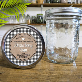 Klassiek zwart Gingham Canning Jar Label