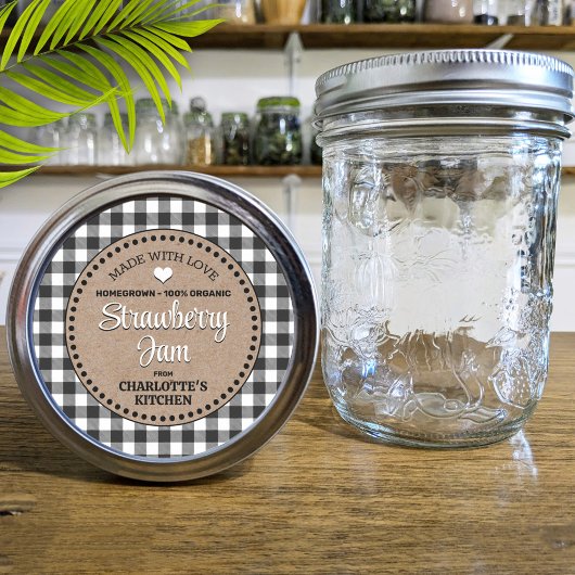 Klassiek zwart Gingham Canning Jar Label