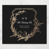 Klassiek Zwart Goud Botanisch Motief Monogram Kam Likeurfles Etiket (Enkel label)