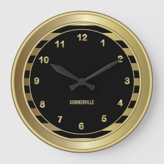 Klassiek zwart & goud gestreept grote klok (Voorkant)