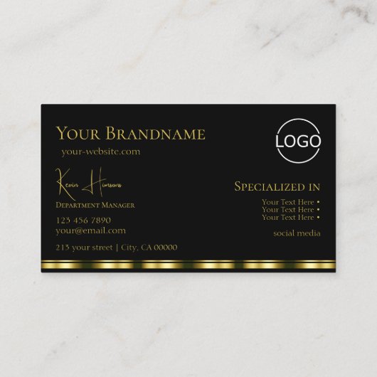 Klassiek zwart goud met monogram en Logo Visitekaartje (Achterkant)