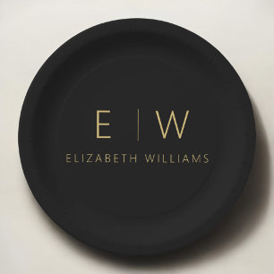 Klassiek zwart goud minimalistisch zwart monogram papieren bordje