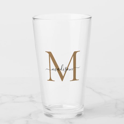 Klassiek Zwart Goud Monogram Elegante Script Naam Glas (Voorkant)