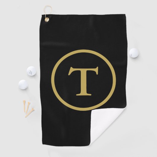 Klassiek zwart & goud monogram golfhanddoek (Insitu)