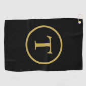 Klassiek zwart & goud monogram golfhanddoek (Horizontaal)