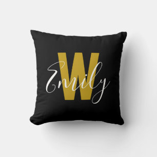 Klassiek zwart goud monogram kussen