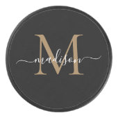 Klassiek zwart goud monogram meisjesachtig vrouwel hockey puck (Voorkant)