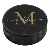 Klassiek zwart goud monogram meisjesachtig vrouwel hockey puck (3/4)