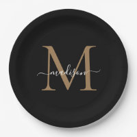 Klassiek Zwart Goud Monogram Modern Schrift Naam