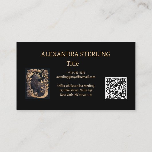 Klassiek Zwart Gouden Art Nouveau Profiel Kat Visitekaartje (Achterkant)