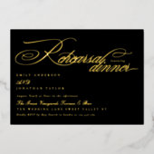 Klassiek zwart gouden kalligrafie oefendiner folie uitnodiging (Voorkant)