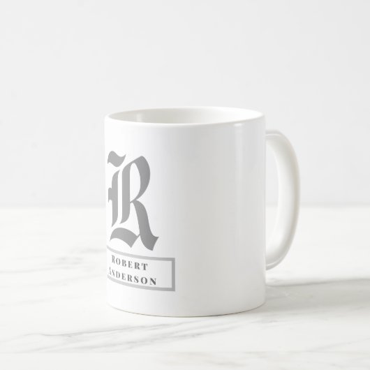 Klassiek zwart, grijs en wit Klassiek monogram Koffiemok (Voorkant rechts)