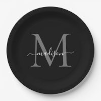 Klassiek Zwart Grijs Monogram Modern Schrift Naam