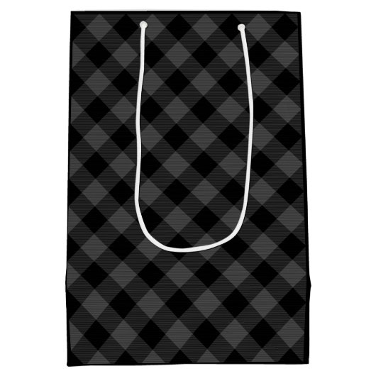 Klassiek zwart grijs tartan plaid patroon pinecone medium cadeauzakje (Achterkant)