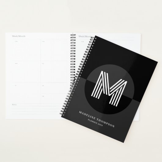 Klassiek zwart grijs wit geometrisch modern monogr planner (Display)