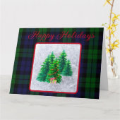 Klassiek Zwart Horloge Tartan Kerstbomen Custom Kaart (Gele Bloem)