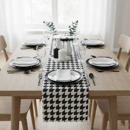 Klassiek zwart houndstooth patroon korte tafelloper