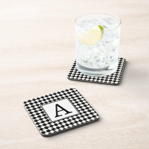 Klassiek zwart houndstooth patroon monogram bier onderzetter
