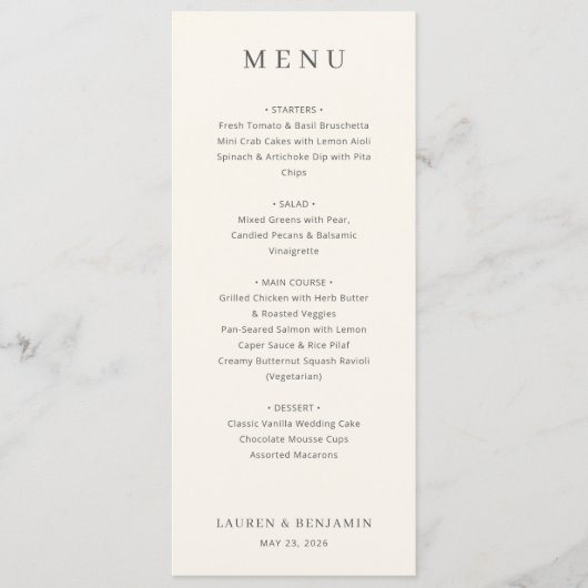 Klassiek zwart huwelijksmenu menu (Voorkant)