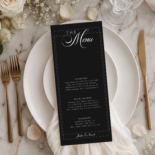 Klassiek Zwart Ivoor Calligrafie Trouwmenu Menu