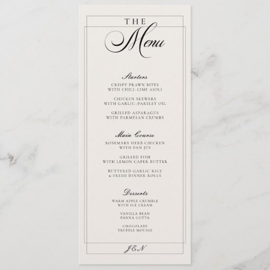 Klassiek Zwart Ivoor Calligrafie Trouwmenu Menu (Voorkant)