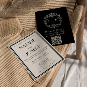 Klassiek Zwart Ivoor Oud Geld Retro QR Code Trouwe Kaart