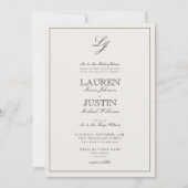 Klassiek zwart & ivoor script monogram trouwfeest kaart (Voorkant)