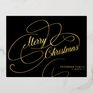 Klassiek zwart kerstbladscript, voor kerstavond folie feestdagen briefkaart