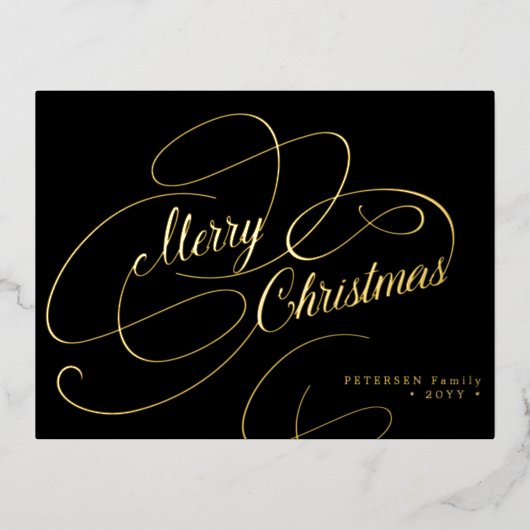 Klassiek zwart kerstbladscript, voor kerstavond folie feestdagen briefkaart (Voorkant)