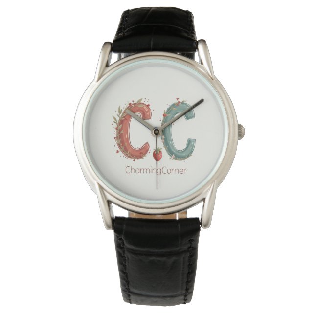 Klassiek zwart lederen horloge (C.C) (Voorkant)