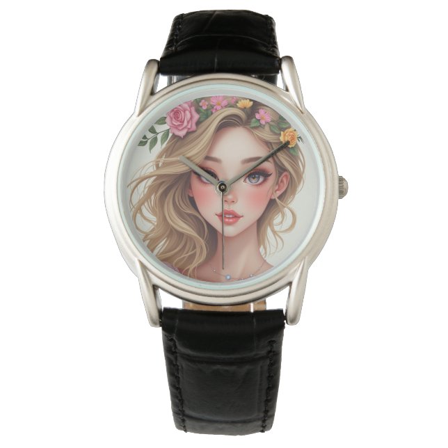 Klassiek zwart lederen horloge (C.C) (Voorkant)